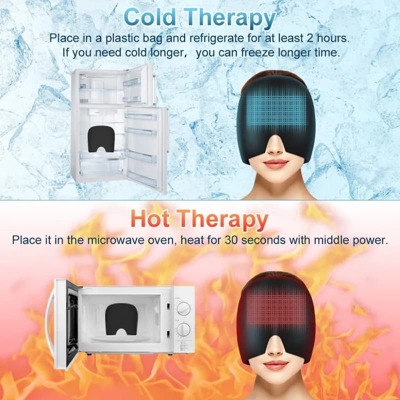 Headache Relief Gel Cap Hot Cold Therapy | Migraine, Tension, Stress, Sinus, & Puffy Eyes Pain Relief - shopping-spot